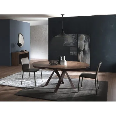 Ozzio Tavolo rotondo allungabile Emisfero art. T236 con struttura in metallo e piano in legno da Ø120 (165x120) cm