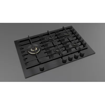 Fulgor Piano cottura a gas FPH 755 G WK BKG finitura vetro nero da 75 cm