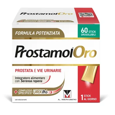 Prostamol oro 60 stick orosolubili da 1,6 g gusto frutti rossi con edulcoranti senza zuccheri senza glutine naturalmente privo di lattosio