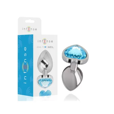 Plug anale Intense L alluminio 9 cm gemma cuore blu 4 cm metallo unisex