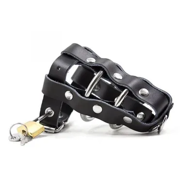 Gabbia Pene BDSM Pelle con 2 Anelli Acciaio Costrizione Fetish Regolabile Uomo