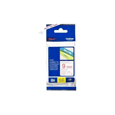 NASTRO ETICHETETTE LAMINATO ORIGINALE BROTHER TZe222 Testo ROSSO su sfondo bianco