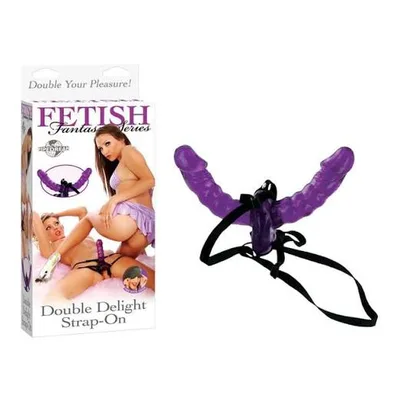 Pipedream Fetish Fantasy Double Delight Strap-On Doppio Viola 15 cm per Lato con Harness