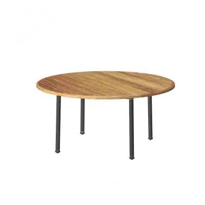 Unopiù Tavolo rotondo fisso VERSILIA con struttura in alluminio e piano in teak da Ø155 cm
