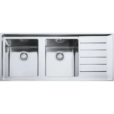 Franke: Lavello due vasche con gocciolatoio a destra Neptune Plus NPX 621 101.0068.377 finitura inox satinato da 116x51 cm