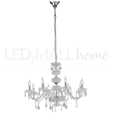 Lampadario luxury cromo in vetro e cristalli, 8 luci E14, 83x154cm