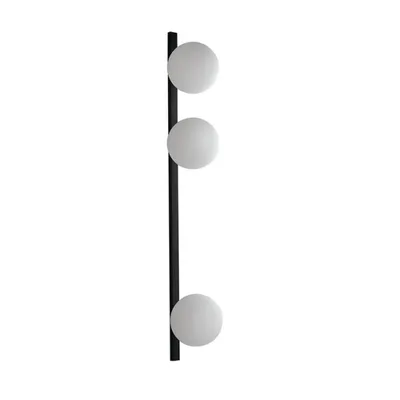 Applique moderno in metallo nero e vetro bianco, 3 diffusori, 3 LED E14, 14x90cm
