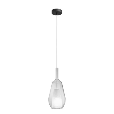 Sospensione in vetro trasparente, lampadina E27, 16x242cm