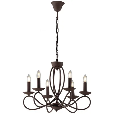 Lampadario a sospensione classico in metallo marrone, 6 luci E14, 56x120cm