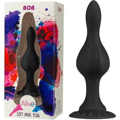 Plug anale BOB super size S nero circa morbido con ventosa e rilievi stimolanti