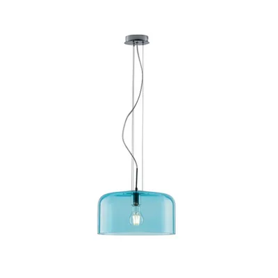 Lampadario a sospensione in vetro soffiato blu turchese, lampadina E27, 35x150cm