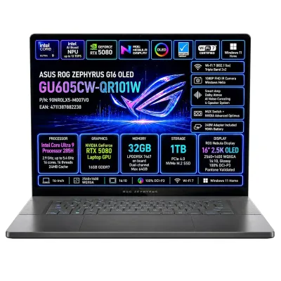 ASUS ROG Zephyrus G16 OLED GU605CW-QR101W Intel Core Ultra 9 285H 13TOPs 32GB NVIDIA GeForce RTX 5080 SSD 1TB 16'' 2.5K Win11