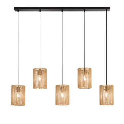 Lampadario a sospensione in carta naturale beige, 5 luci E27, 115x176cm
