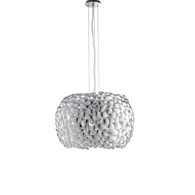 Lampadario a sospensione moderno in metallo cromato, 5 lampadine E27, 65x147cm