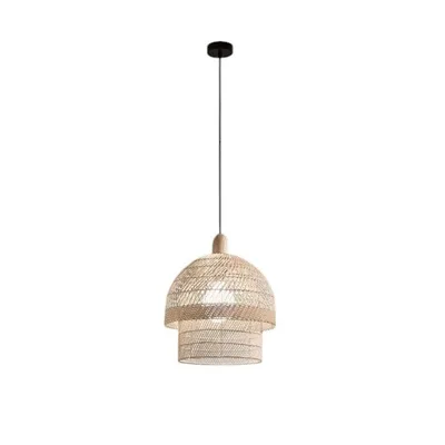 Sospensione con doppio paralume in rattan beige, 1 luce E27, 40x192.5cm