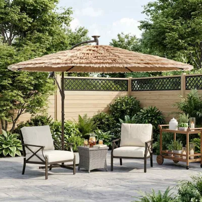 Solara LED — Ombrellone da giardino con LED, palo in acciaio, marrone, 269x269 cm