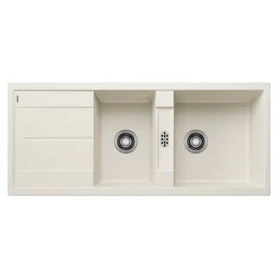Blanco Lavello due vasche con gocciolatoio METRA 8 S 1527120 finitura soft white da 116x50 cm - Sopratop