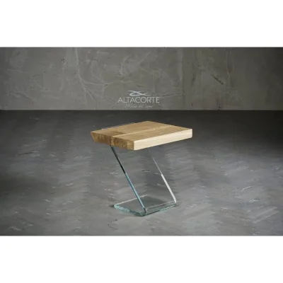 Altacorte Tavolino Leaf 01 con struttura in vetro e piano in legno da 55x44.5 cm
