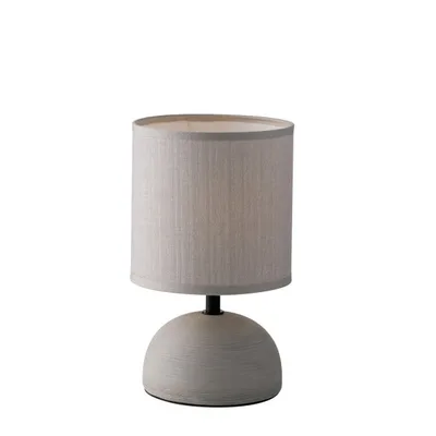 Lampada da tavolo in ceramica grigia, paralume in tessuto, 1 luce E14, 14x24cm
