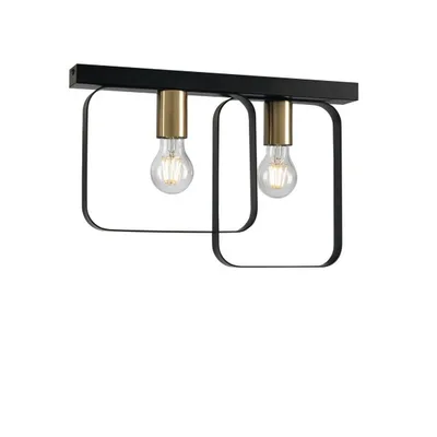 Plafoniera contemporanea oro e nera in metallo, 2 luci E27, 41.5x27cm