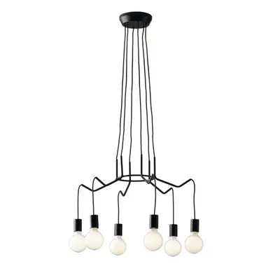 Lampadario a sospensione moderno in metallo nero, 6 lampadine E27, 66x120cm