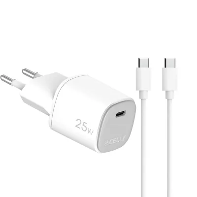 CELLY USB-C WALL CHGR GAN 25W+USBC CABLE UPTC1USBC25WCTC