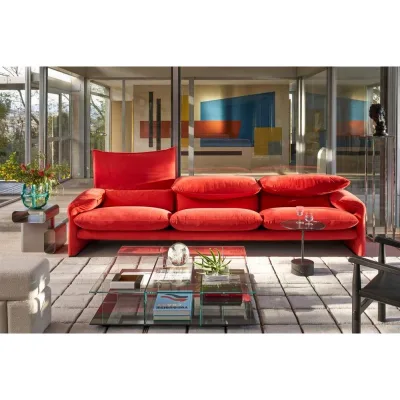 Cassina Divano 3 posti Maralunga 50 con rivestimento in pelle Nabuk da 310 cm - Edizione Limitata