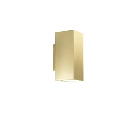 Applique quadrata in metallo oro, luce biemissione, 2 lampadine GU10, 10x18cm