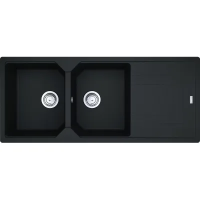 Franke: Lavello due vasche con gocciolatoio Urban Incasso UBG 621 114.0686.789 finitura fragranite nero da 116x50 cm