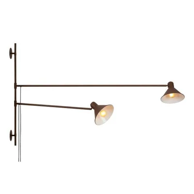 Applique doppio in metallo marrone, struttura regolabile, 2 luci E27, 88x200cm