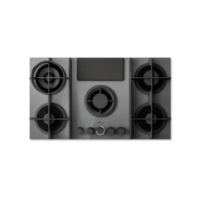 Elica Piano cottura a gas con cappa NIKOLATESLA FLAME EVO GR/A/88 PRF0196343 in vetro grigio/ghisa da 88 cm