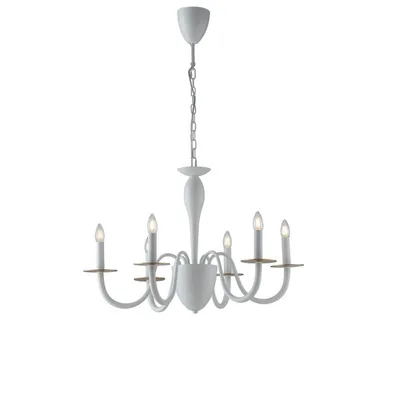 Lampadario classico in metallo bianco e piattini oro, 6 lampadine E14, 78x150cm