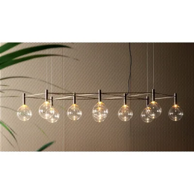 Bonaldo Lampada a sospensione con struttura 10 luci Sofì in metallo ottone brunito e vetro ambrato