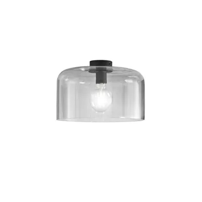 Plafoniera elegante in vetro grigio fumè, lampadina E27, 23x35cm