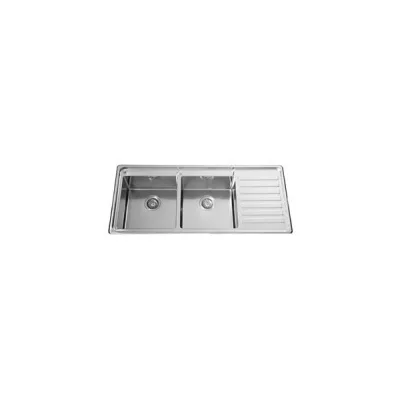 Alpes Lavello filotop a due vasche LFPS 5117/2V1S con gocciolatoio a destra in acciaio inox da 117x51 cm