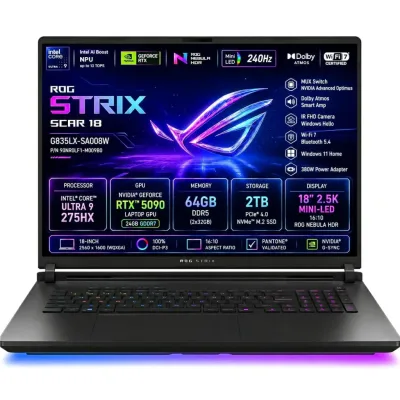 ASUS ROG Strix Scar 18 G835LX-SA008W Intel Core Ultra 9 275HX 64GB NVIDIA GeForce RTX 5090 SSD 2TB 18'' 2.5K 240Hz Win11