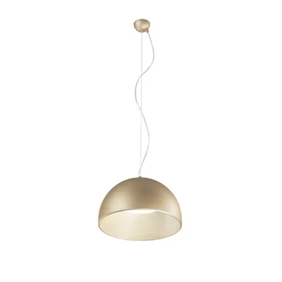 Lampada a sospensione led in metallo CCT forma sferica Effetto Legno Oro 181x35cm
