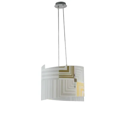 Lampadario a sospensione in vetro bianco e oro, con decori serigrafati, 2 luci E27, 45x130cm