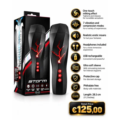 Masturbatore uomo Blush Storm automatico 7 suzioni Milking + 7 vibrazioni con cuffie