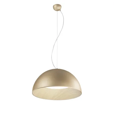 Lampada a sospensione led in metallo CCT forma sferica Effetto Legno Oro 187x50cm