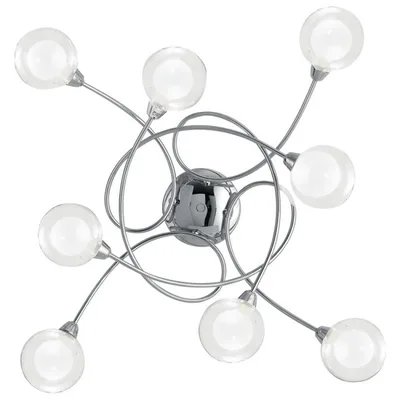 Plafoniera in metallo cromato, 8 diffusori doppio vetro, 66x66cm