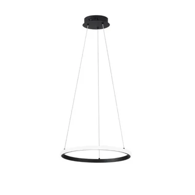 Lampada a sospensione LED nera circolare in metallo, 70W, CCT, 150x60cm