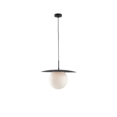 Lampadario a sospensione nero con diffusore in vetro bianco, lampadina E27, 159.8x45cm