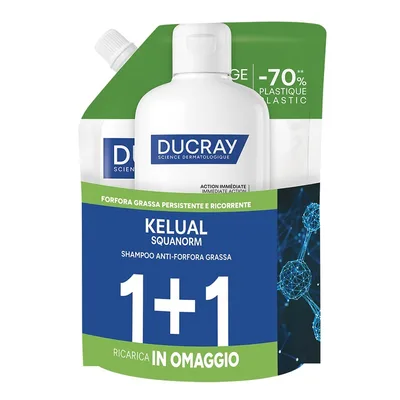 Ducray Kelual Squanorm Kit Shampoo Purificante Forfora Grassa 400 Ml 1+1 Ricarica 400 Ml
