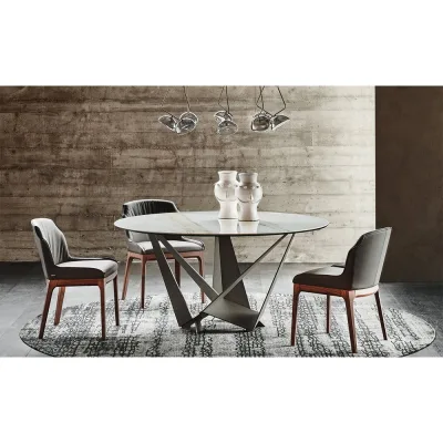 Cattelan Tavolo rotondo fisso Skorpio Keramik Round con struttura in acciaio verniciato e piano in ceramica