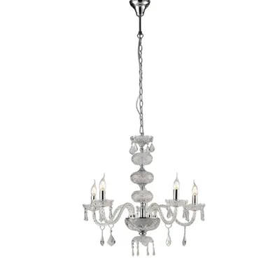 Lampadario luxury cromo in vetro e cristalli, 5 luci E14, 69x154cm
