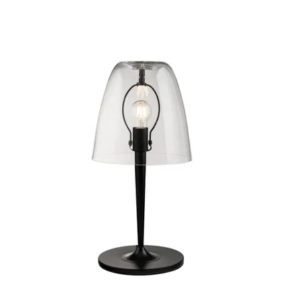 Lampada da tavolo trasparente e nera in vetro soffiato, lampadina E27, 28x56cm