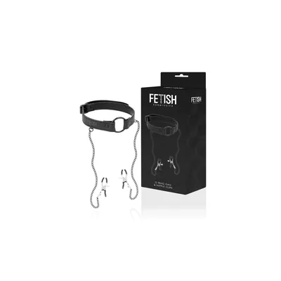 Fetish gag O ring & pinzette capezzoli nero regolabile BDSM bondage fetish