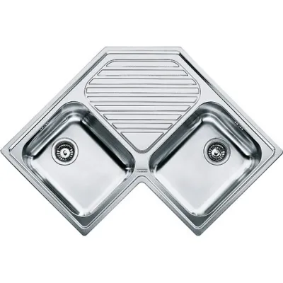 Franke: Lavello due vasche con gocciolatoio Angolo PNX 621-E 101.0021.585 finitura inox satinato da 90x90 cm