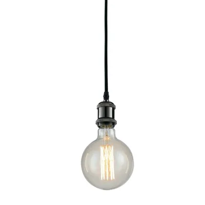 Sospensione cavo in tessuto con portalampada in alluminio nero, 1 luce E27, 16x126cm
